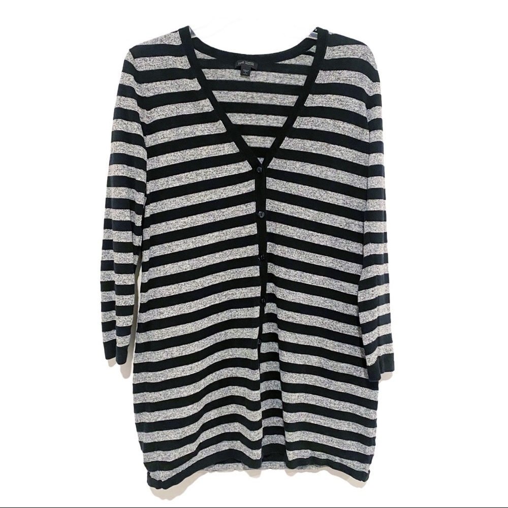J. Jill | Striped Long Cardigan Sweater Button Front Gray Black Size S Petite